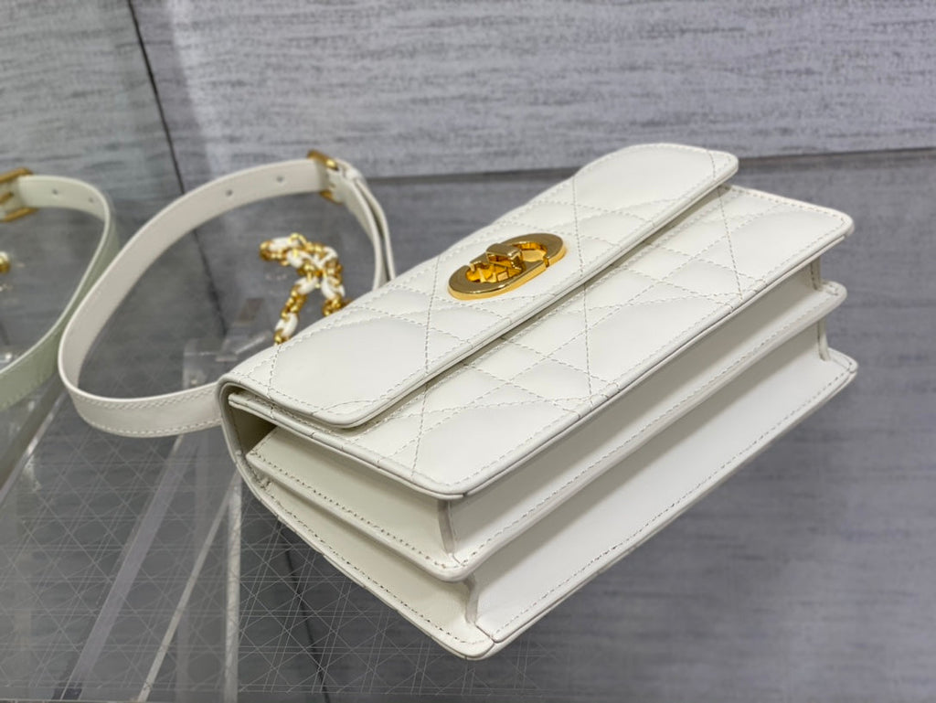 Dior Miss Caro White Macrocannage Lambskin Bag - 19 x 13 x 5.5 cm