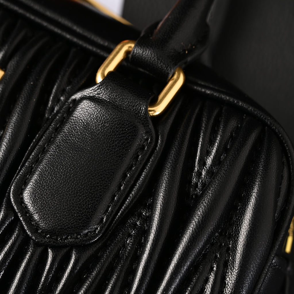 Miu Miu Black Matelassé Leather Top Handle Bag