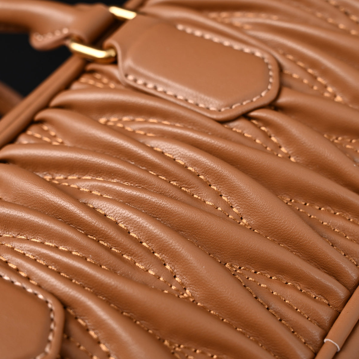 Miu Miu Matelassé Leather Top Handle Bag – Caramel Brown